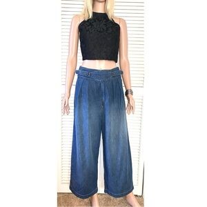 Ralph Lauren Black Label Buckled waist wide leg pants Women’s 12 denim